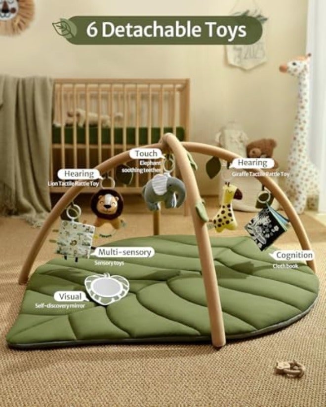 Blissful Diary Shell Baby Play Gym Mat, Softer & Enlarged Tummy Time Mat w 6 Detachable Toys for Sensory & Motor Skill Development, Activity Mat for Newborn Essentials Shower Gift, Boho Ocean Theme - Image 4