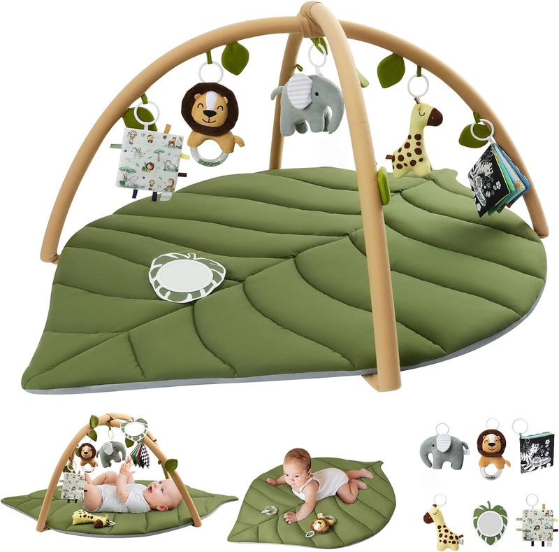 Blissful Diary Shell Baby Play Gym Mat, Softer & Enlarged Tummy Time Mat w 6 Detachable Toys for Sensory & Motor Skill Development, Activity Mat for Newborn Essentials Shower Gift, Boho Ocean Theme - Image 1