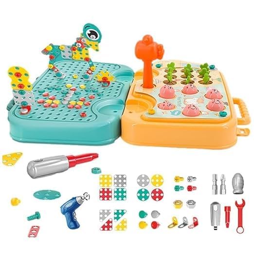 P SQUARE Plastic Electric Drill & Screw Set Design Creative Mosaic Art Puzzle Drilling Toy, Educational Learning Toy Kit - Fun Activity for Kids (Funny CAR Toy), 239 Pcs - Image 1