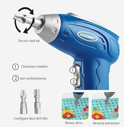 P SQUARE Plastic Electric Drill & Screw Set Design Creative Mosaic Art Puzzle Drilling Toy, Educational Learning Toy Kit - Fun Activity for Kids (Funny CAR Toy), 239 Pcs - Image 3