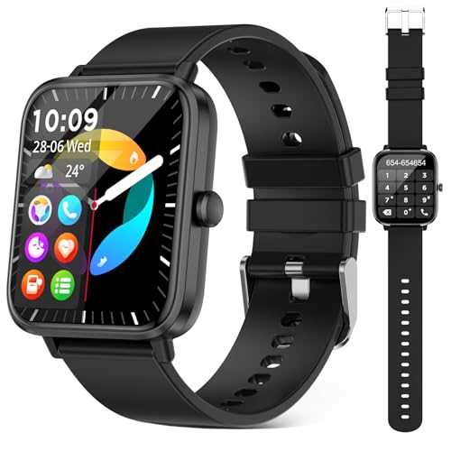 FTTMWTAG Smart Watch (Answer/Make Call): 1.85" Waterproof Fitness Trackers with 24-Hours Blood Pressure Heart Rate SpO2 Sleep Monitor Watches for Men Women, iPhone Android Compatible (Stone Black) - Image 1