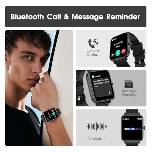 FTTMWTAG Smart Watch (Answer/Make Call): 1.85" Waterproof Fitness Trackers with 24-Hours Blood Pressure Heart Rate SpO2 Sleep Monitor Watches for Men Women, iPhone Android Compatible (Stone Black) - Image 2