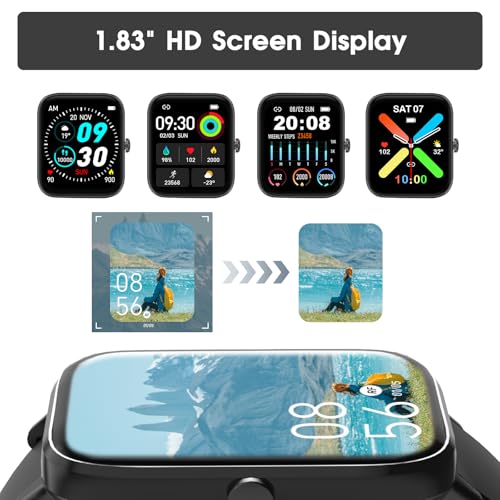 FTTMWTAG Smart Watch (Answer/Make Call): 1.85" Waterproof Fitness Trackers with 24-Hours Blood Pressure Heart Rate SpO2 Sleep Monitor Watches for Men Women, iPhone Android Compatible (Stone Black) - Image 4