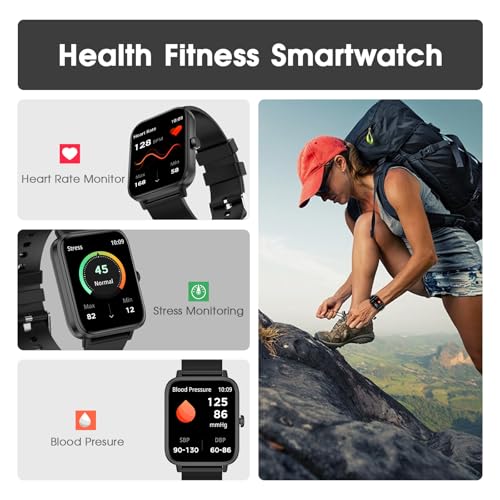FTTMWTAG Smart Watch (Answer/Make Call): 1.85" Waterproof Fitness Trackers with 24-Hours Blood Pressure Heart Rate SpO2 Sleep Monitor Watches for Men Women, iPhone Android Compatible (Stone Black) - Image 3