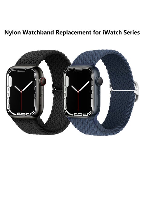 سوار بديل من النايلون لساعة iWatch Series 10 مقاس 46 مم، متوافق مع سوار iWatch مقاس 49 مم و45 مم و44 مم و42 مم، سوار رياضي بديل لساعة iWatch Series 9 و8 و7 و6 و5 و4 و3 و2 و1 وUltra وUltra SE وSE 2 باللونين الأسود والأزرق