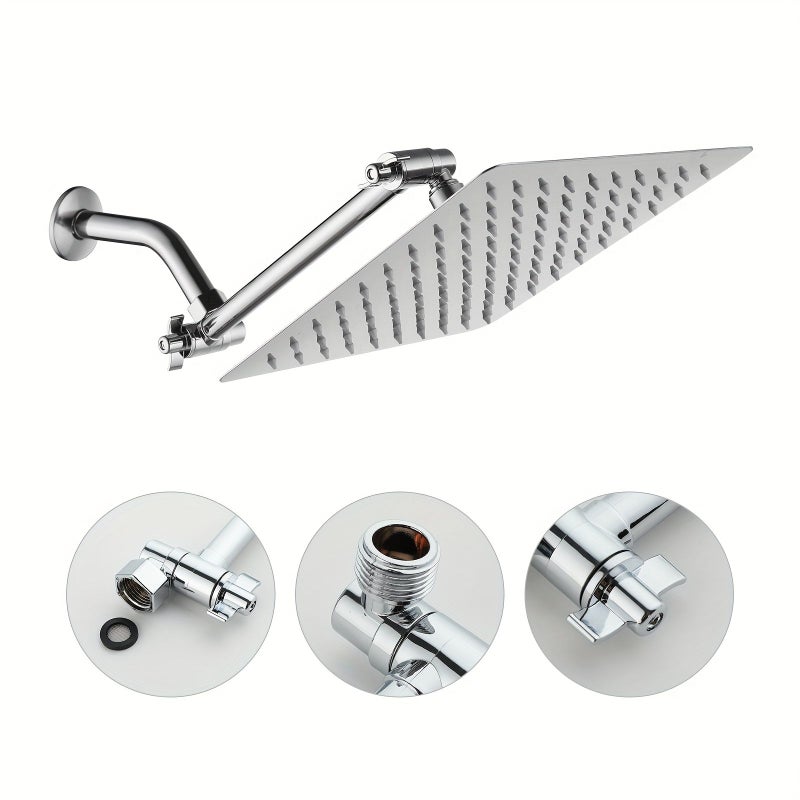 Square 10 Inch Ultra Thin Stainless Steel Ceiling Shower Head With Adjustable Extendable Bracket - Image 5