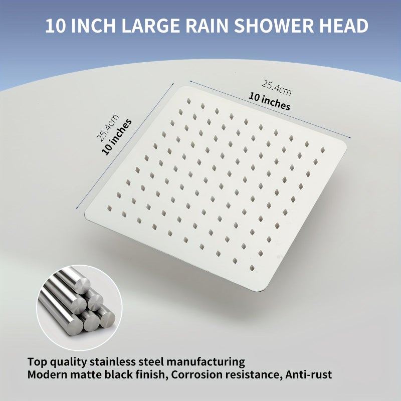 Square 10 Inch Ultra Thin Stainless Steel Ceiling Shower Head With Adjustable Extendable Bracket - Image 3