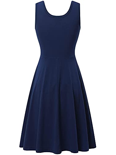 HUHOT Navy Dress for Women Spring Cotton Sleeveless Dress with Pocket Casual Flared Tank Dress - Image 3