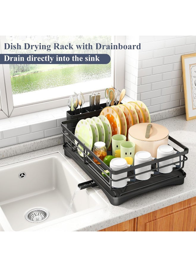 Stainless Steel Dish Drying Rack, Large Capacity Countertop Dish Drainer with Cutlery Holder, Black - Image 5