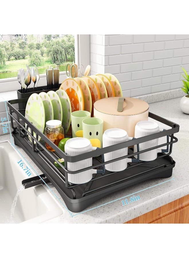 Stainless Steel Dish Drying Rack, Large Capacity Countertop Dish Drainer with Cutlery Holder, Black - Image 4