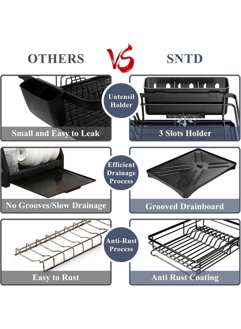 Stainless Steel Dish Drying Rack, Large Capacity Countertop Dish Drainer with Cutlery Holder, Black - Image 2