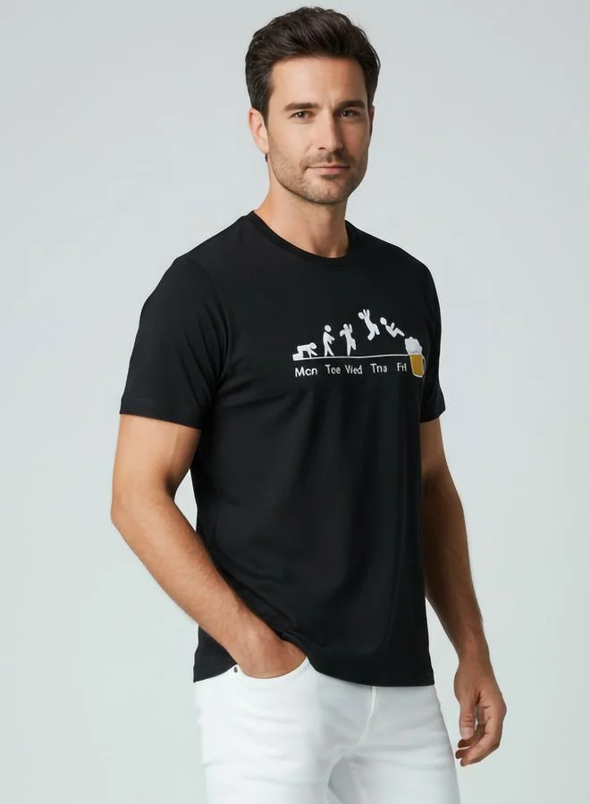 Clans&Hans Men Black Crew Neck Graphic Print T-Shirt