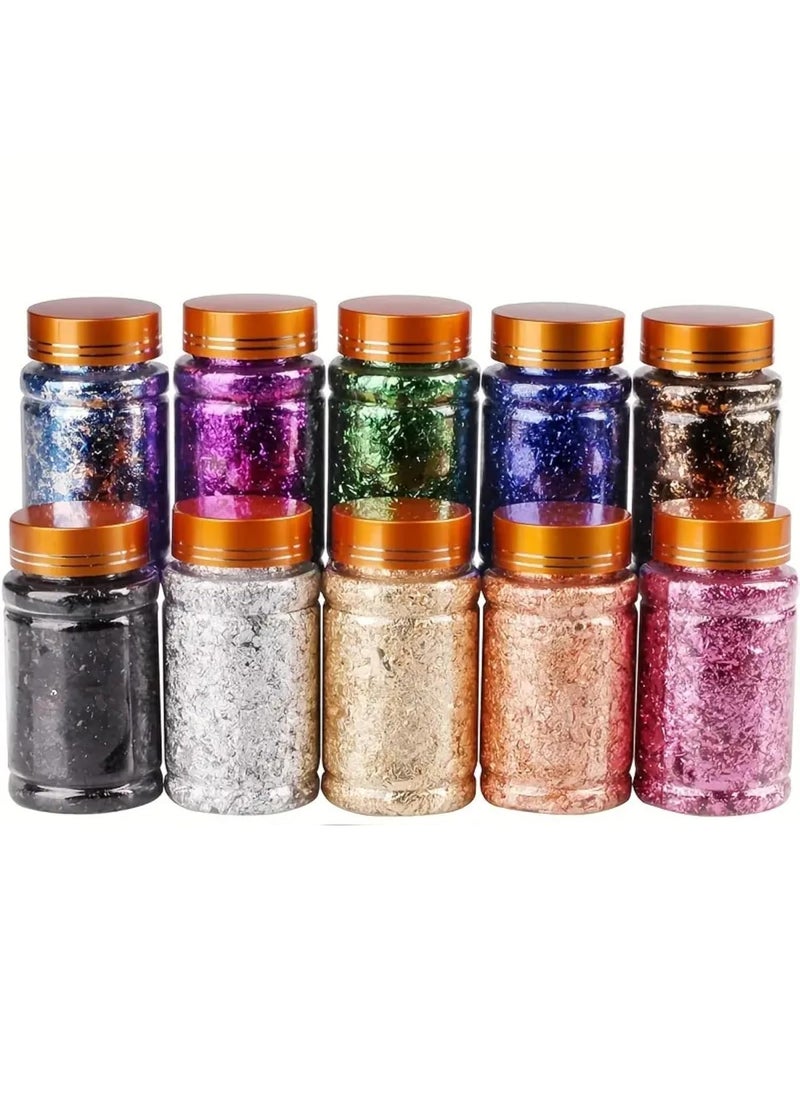 ASK VARK WALA Gold Foil Flakes for Resin ASK10 Colors Metallic Foil FlakesGilding Flakes for Nails Crafts Gold Silver Copper Black Green Blue Blue Silver Black Gold Purple Peach 
