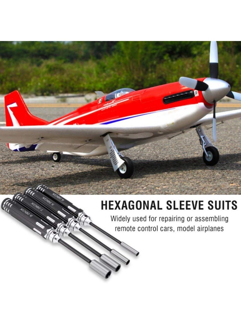 Hex Nut Driver Set Hexagonal Head Nut Wrench 4.0/5.5/7.0/8.0mm 4Pcs RC Repair Tools Kit Socket Screwdrivers for RC Cars Model Airplanes Sportinggoods Deformation Model
