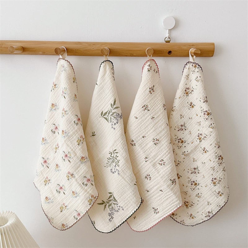 BuLuTu Reusable Cleaning Cloths 100% Cotton Muslin Dishcloths for Kitchen 4 Pack Sweet Floral Dish Towels Cellulose Sponge Cloths Non Scratch Towels No Odor,Super Absorbent Reusable Kitchen Dish Rags - Image 1