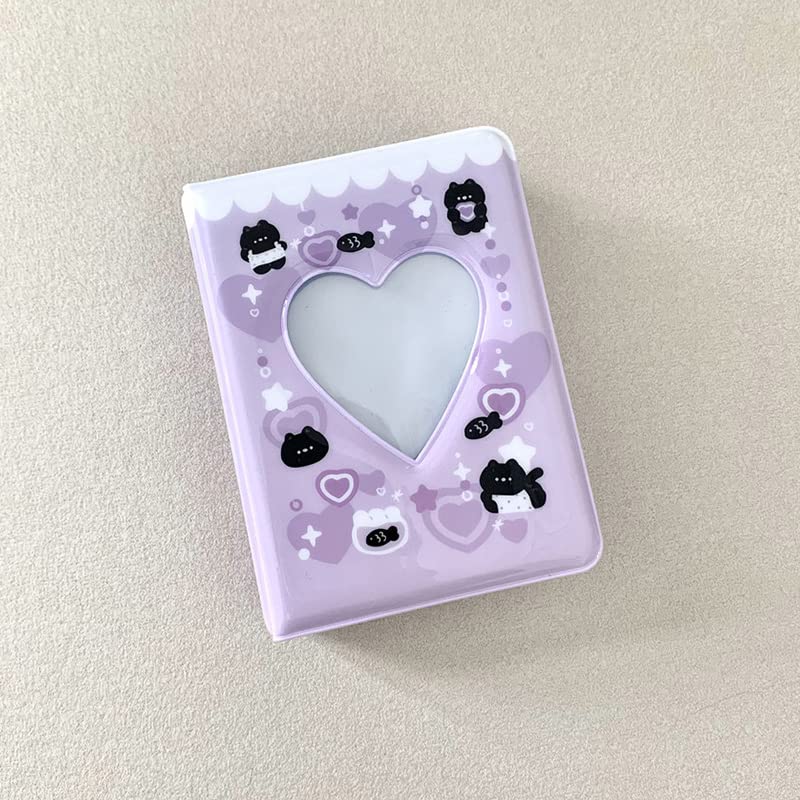 YAHUIPEIUS 3 Inch Mini Photo Album, Heart Hollow Card Binder Photo Card Holder with Pendant 40 Pockets (purple black cat) - Image 4