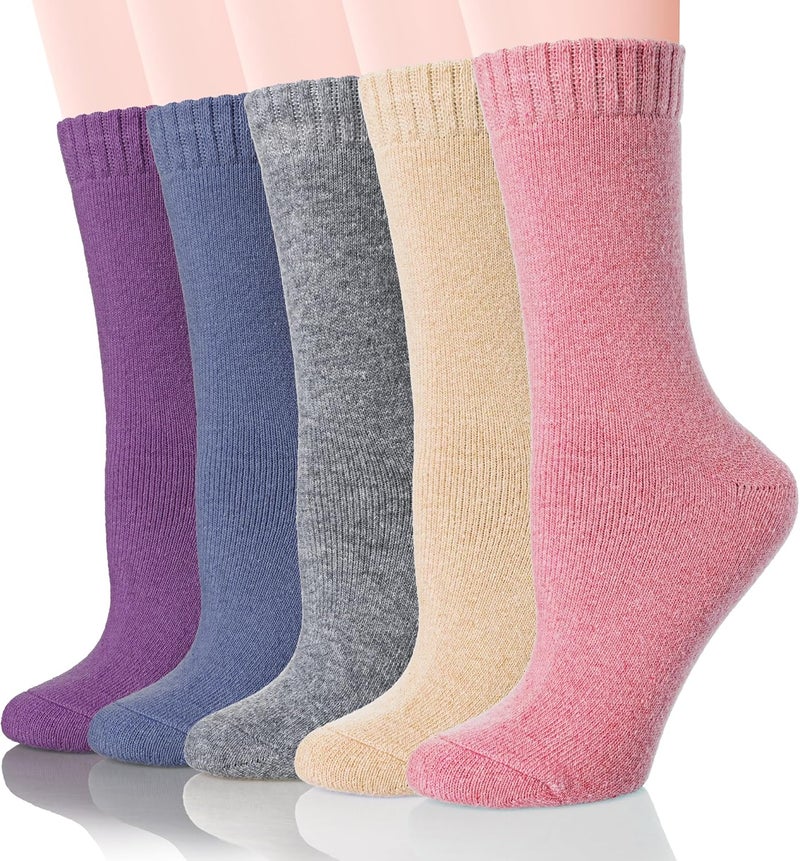 Wool Socks for Women Merino Wool Boot Hiking Thick Thermal Warm Winter Crew Cushion Cozy Work Socks 5 Pairs