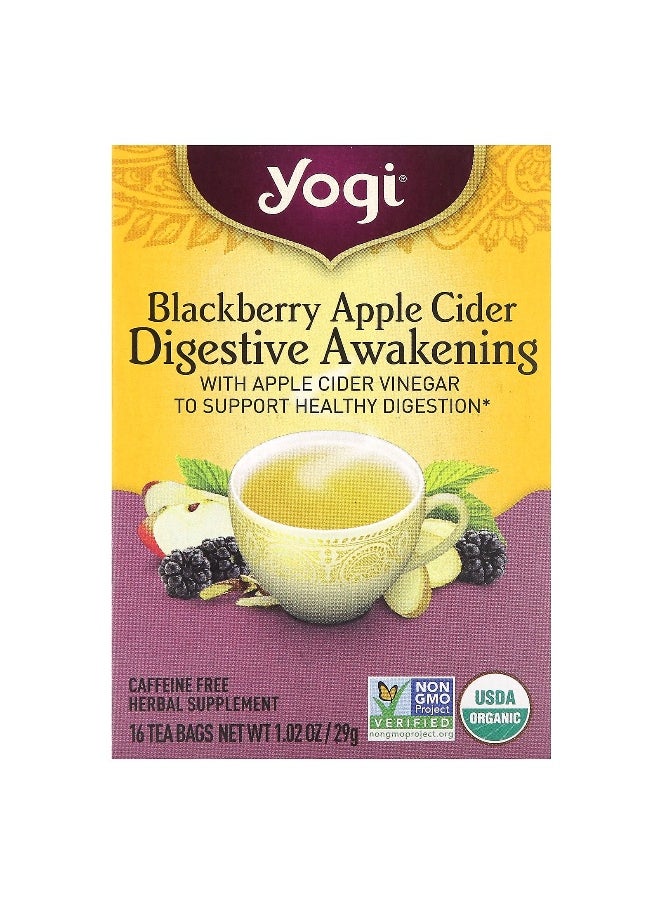 Yogi Tea Yogi Tea, Digestive Awakening, Blackberry Apple Cider, Caffeine Free, 16 Tea Bags, 1.02 oz (29 g)  - Image 1