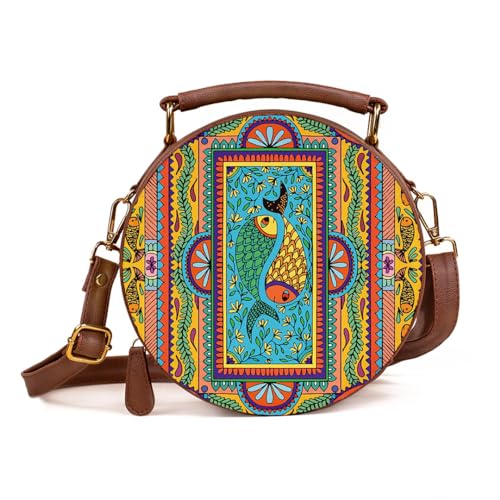 Kalankit Round Sling Bags for Women, Stylish Vegan Leather Crossbody Bag for Girls | Ladies Handbag and Travel Purse with Detachable Shoulder Strap, Birthday gifts for woman | Multicolor - Image 1