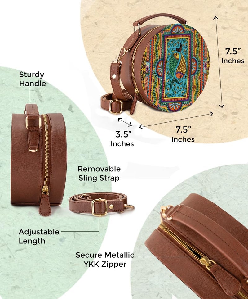 Kalankit Round Sling Bags for Women, Stylish Vegan Leather Crossbody Bag for Girls | Ladies Handbag and Travel Purse with Detachable Shoulder Strap, Birthday gifts for woman | Multicolor - Image 2