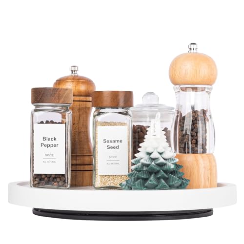 zoocatia Wood Lazy Susan Organizer Kitchen Turntable for Cabinet Farmhouse Bathroom Decor Round Decorative Tray for Vanity, Counter, Sink, Coffee Table, 10 Inch, White - Image 3