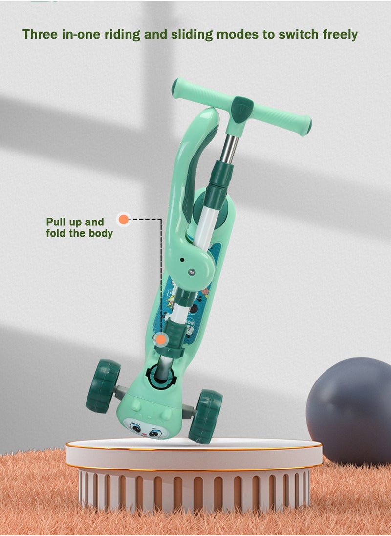 LB - 3-in-1 Kids Kick Scooter with LED Lights and Sound – Adjustable Handlebar, Foldable Seat, Light-Up Wheels & Deck - Image 1