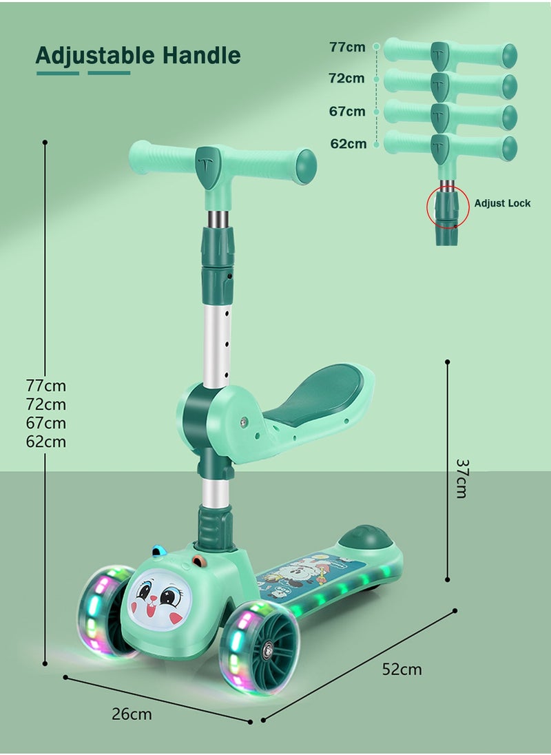 LB - 3-in-1 Kids Kick Scooter with LED Lights and Sound – Adjustable Handlebar, Foldable Seat, Light-Up Wheels & Deck - Image 1
