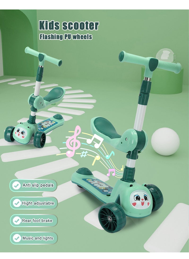 LB - 3-in-1 Kids Kick Scooter with LED Lights and Sound – Adjustable Handlebar, Foldable Seat, Light-Up Wheels & Deck - Image 1