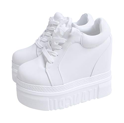ACE SHOCK Women Fashion Platform Sneakers Wide Width High Hidden Heel Wedge Walking Shoes (7, Without Flower White) - Image 1