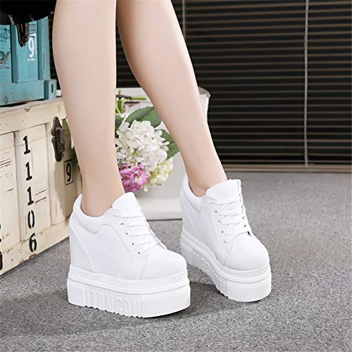 ACE SHOCK Women Fashion Platform Sneakers Wide Width High Hidden Heel Wedge Walking Shoes (7, Without Flower White) - Image 3