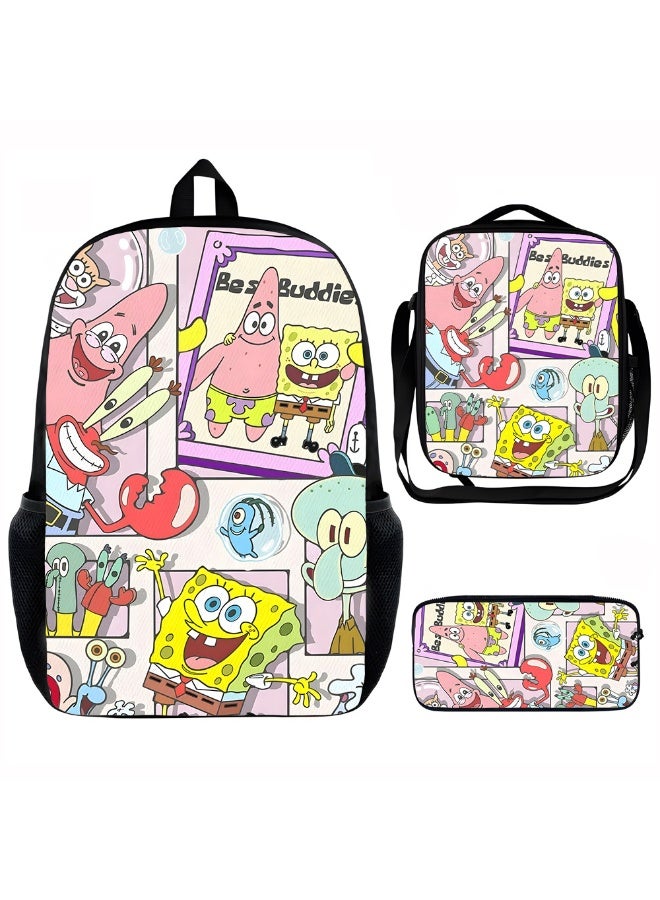 سبونج بوب سكوير بانتس سبونجبوب سكوير على ظهره مقلمة حقيبة الغداء ثلاث قطع دعوى الرجال والنساء الترفيه الرياضة حقيبة السفر طالب حقيبة المدرسة - Image 1
