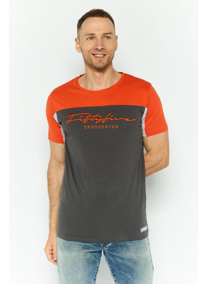 CROSSHATCH Men Round Neck Embroidered Logo Short Sleeves T-shirt, Grey  - Image 1