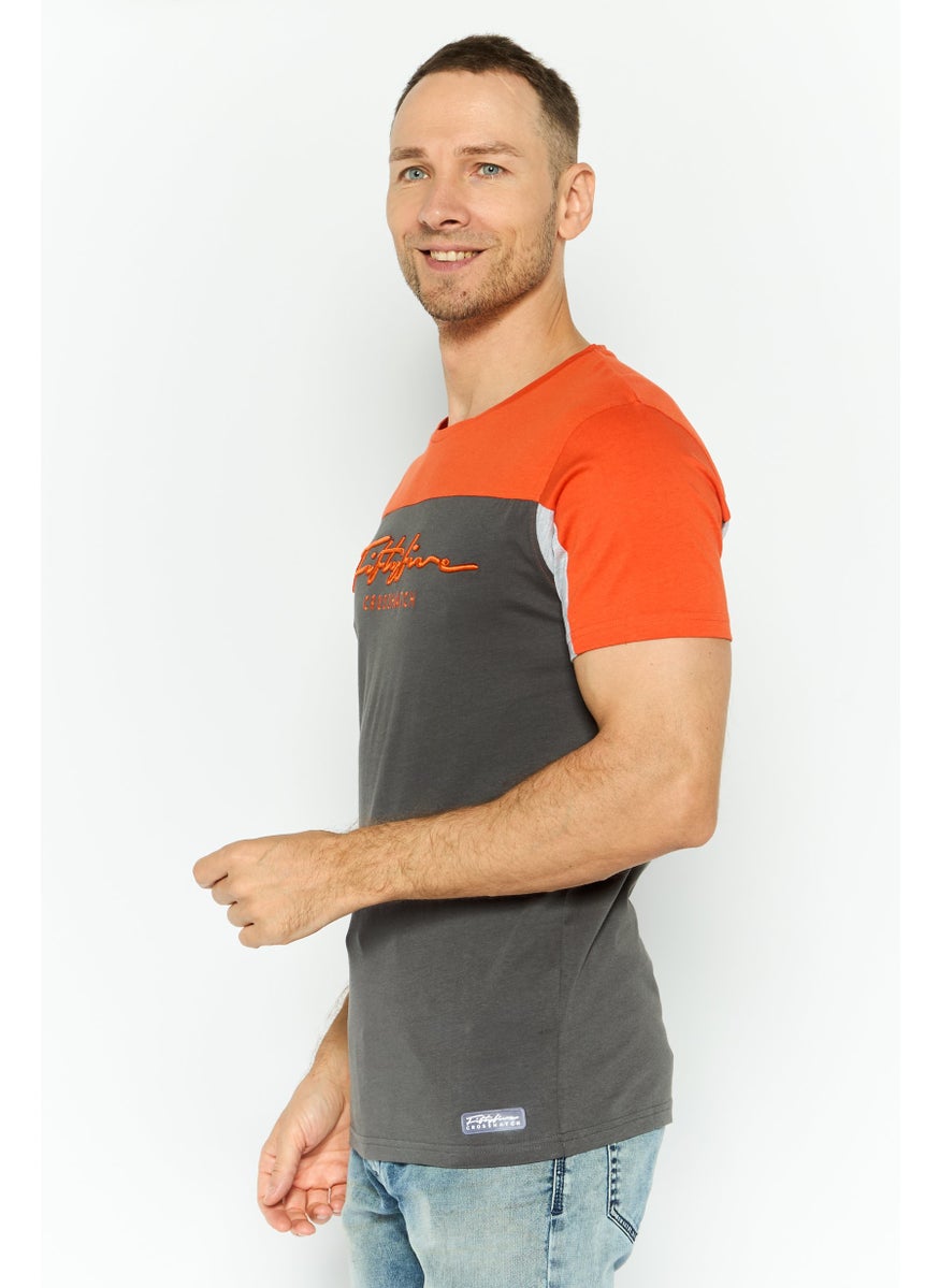 CROSSHATCH Men Round Neck Embroidered Logo Short Sleeves T-shirt, Grey  - Image 3