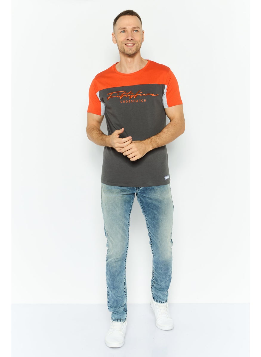 CROSSHATCH Men Round Neck Embroidered Logo Short Sleeves T-shirt, Grey  - Image 2