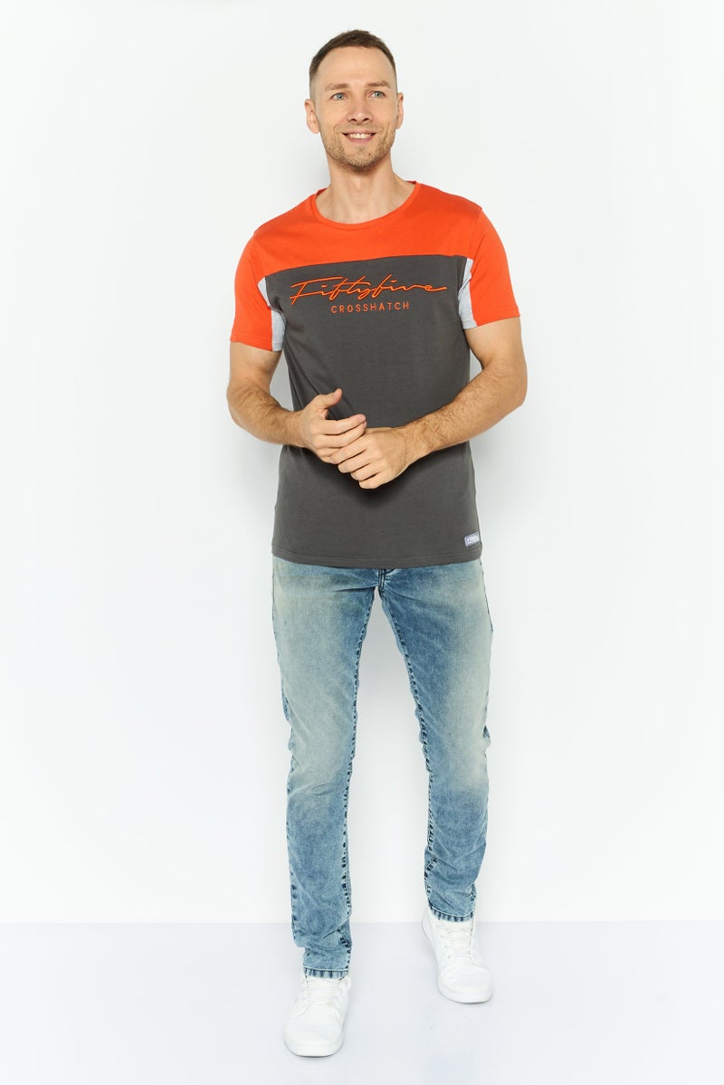 CROSSHATCH Men Round Neck Embroidered Logo Short Sleeves T-shirt, Grey - Image 2