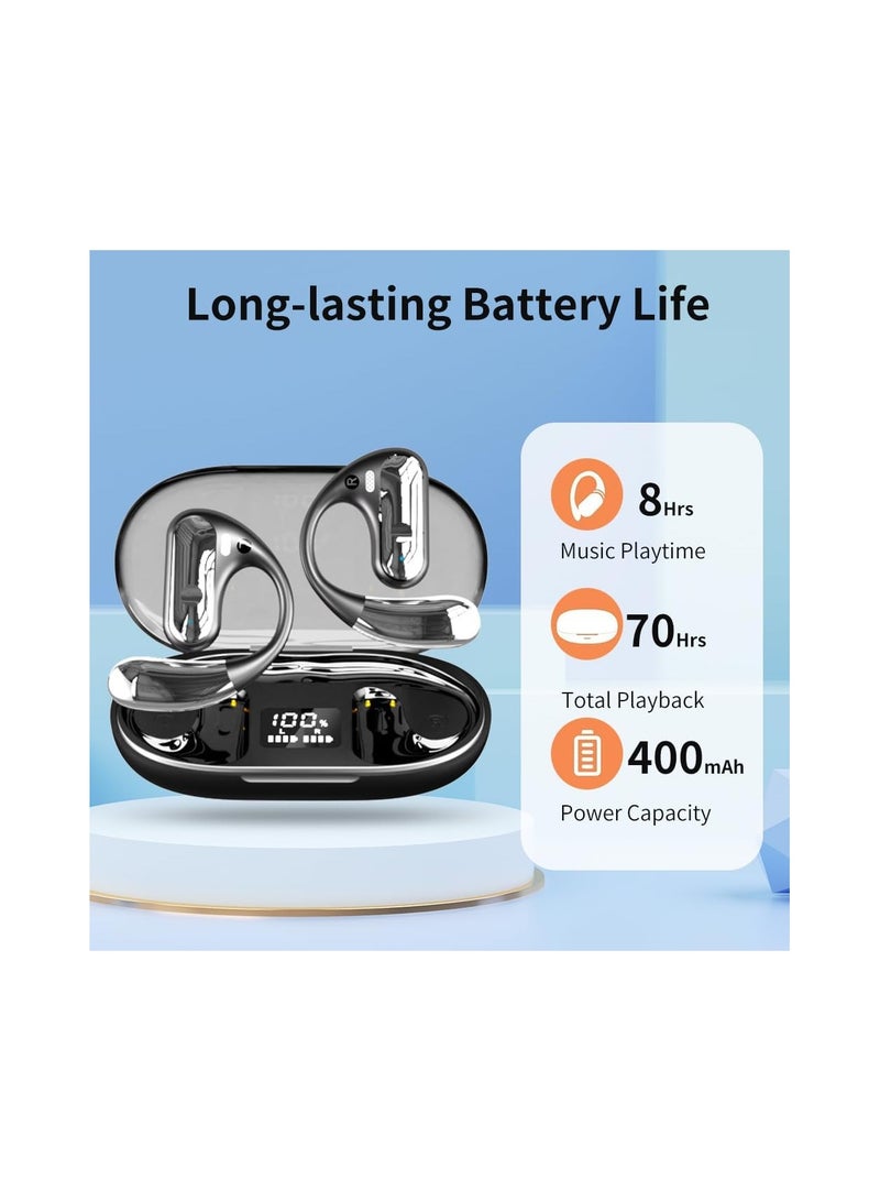 SYOSI Open Ear Air Conduction Headphones, Wireless Bluetooth Headphones, 40 Hours Playtime Sports Headphones with Earhooks, with Digital Display Charging Case, for Driving Walking, Fit for Iphone Android - Image 2