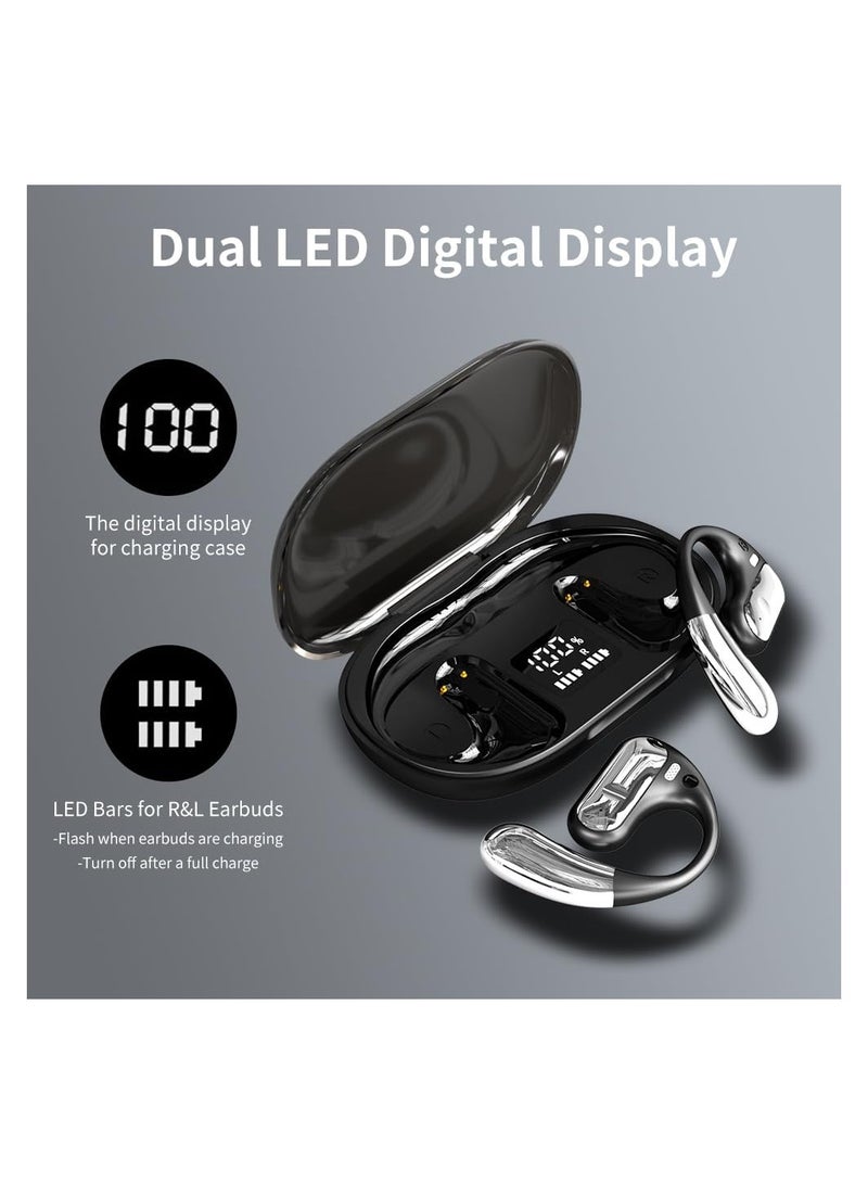 SYOSI Open Ear Air Conduction Headphones, Wireless Bluetooth Headphones, 40 Hours Playtime Sports Headphones with Earhooks, with Digital Display Charging Case, for Driving Walking, Fit for Iphone Android - Image 4