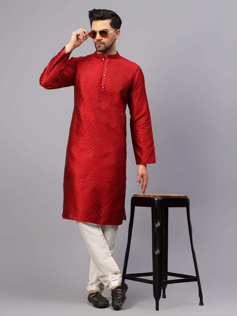 LATEST CHIKAN Men’s Silk Chikankari Kurta with Cream Churidar | Festive Set - KP-SB-R1-44 - Image 2