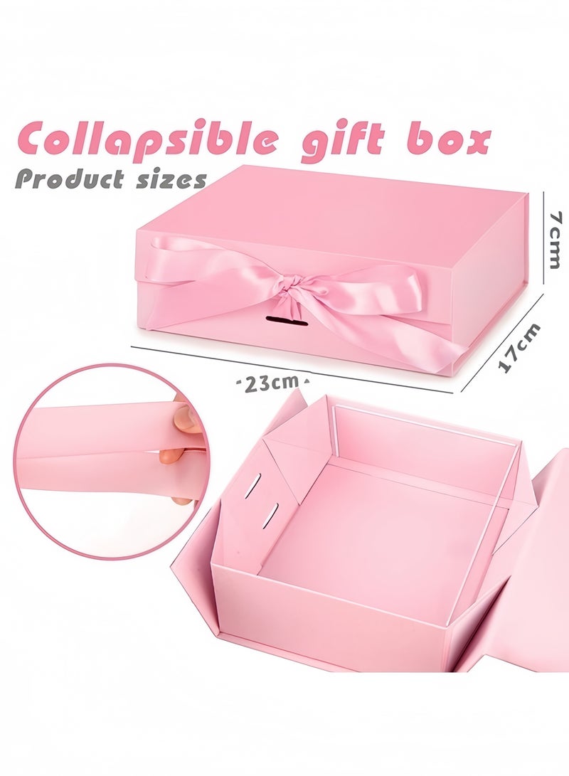 Pink Gift Box, Magnetic Closure Lid Gift Box with Ribbon, Bridesmaid Gifts Box for Wedding Mother's Day Birthday, 23x17x7cm - Image 2
