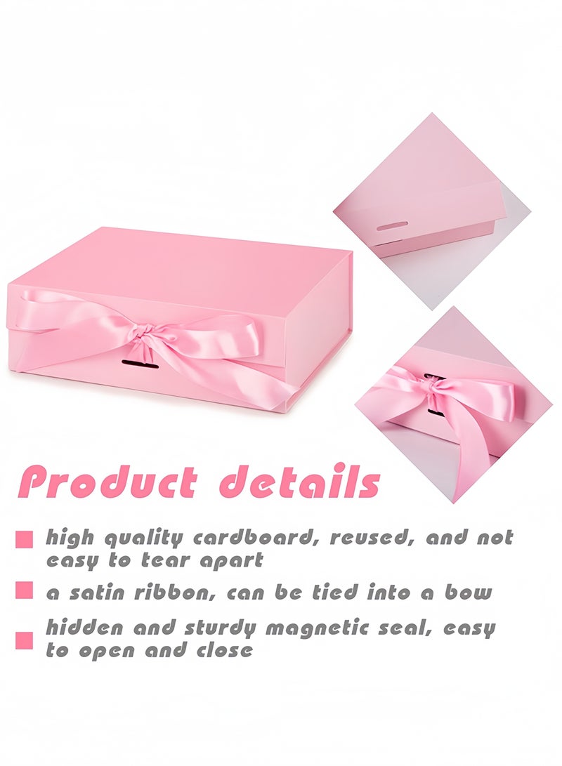 Pink Gift Box, Magnetic Closure Lid Gift Box with Ribbon, Bridesmaid Gifts Box for Wedding Mother's Day Birthday, 23x17x7cm - Image 3