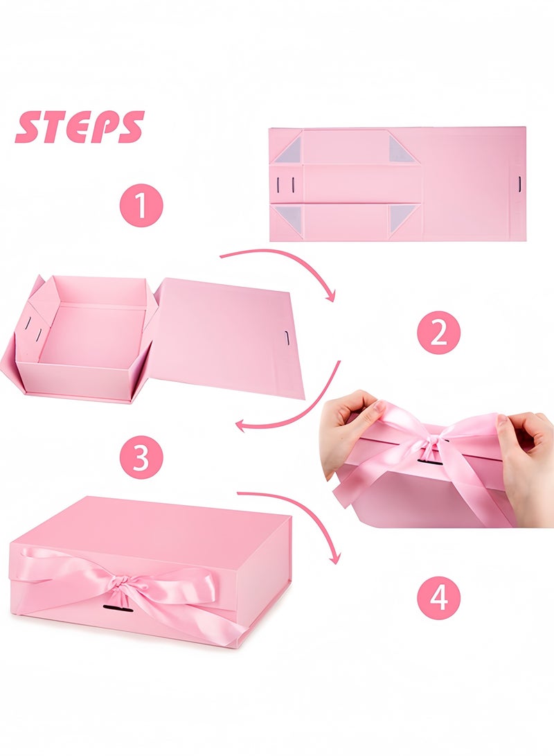 Pink Gift Box, Magnetic Closure Lid Gift Box with Ribbon, Bridesmaid Gifts Box for Wedding Mother's Day Birthday, 23x17x7cm - Image 4