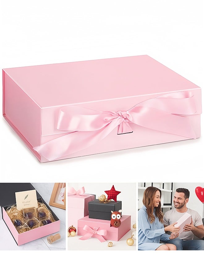 Pink Gift Box, Magnetic Closure Lid Gift Box with Ribbon, Bridesmaid Gifts Box for Wedding Mother's Day Birthday, 23x17x7cm - Image 1