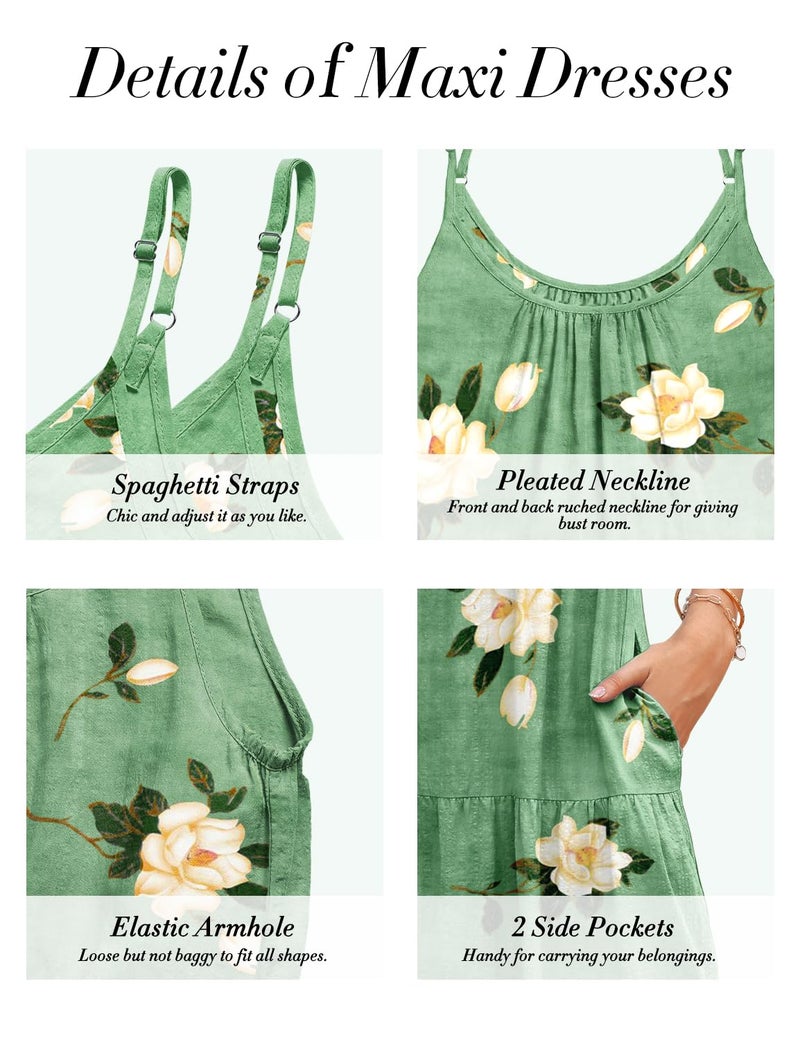 YESNO Summer Bohemian Floral Dresses for Women Spaghetti Straps Maxi Dress Casual Flowy Dresses with Pockets L ES0 CR26 - Image 5