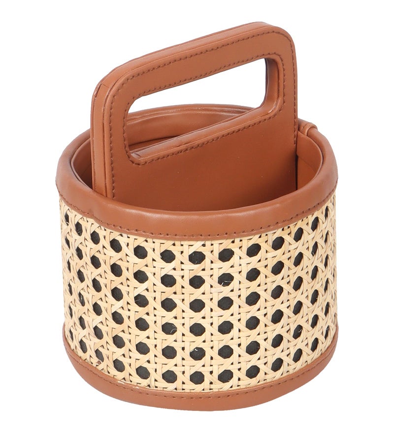 AKWAY Wicker Round Spoon Stand for Dining Table Chammach Stand | Remote Stand Holder | Wooden cutlery holder | Kitchen rack Café resto-bar tableware keeping spoons, knives, tv remote (Brown) - Image 2