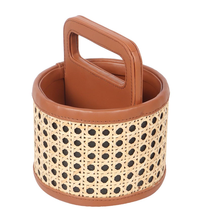 AKWAY Wicker Round Spoon Stand for Dining Table Chammach Stand | Remote Stand Holder | Wooden cutlery holder | Kitchen rack Café resto-bar tableware keeping spoons, knives, tv remote (Brown) - Image 4