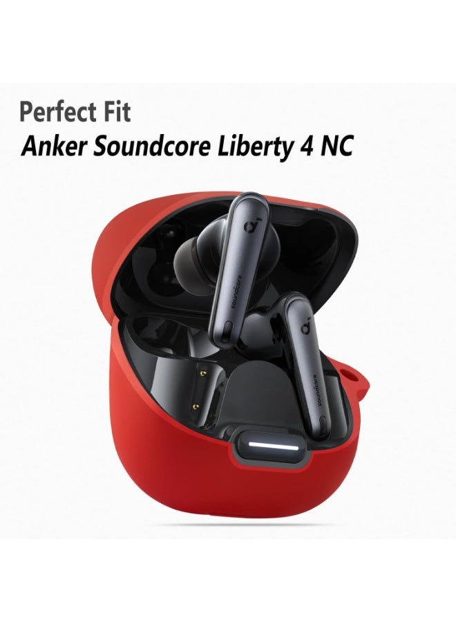 Silicone Case for Anker Soundcore Liberty 4 NC, Soft Shockproof Protective Cover with Carabiner, Anti-Scratch Lightweight Skin Compatible with Anker Soundcore Liberty 4 NC Wireless Earbuds (RED) - Image 2