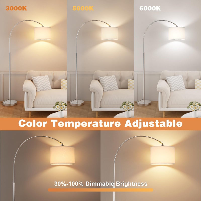Ambimall Dimmable Arc Floor Lamp with Remote, Color Temperatures and Brightness Adjustable, Arched Floor Lamp with Rotating Head, Over Couch Arched Reading Light for Living Room (White and Silver) - Image 4