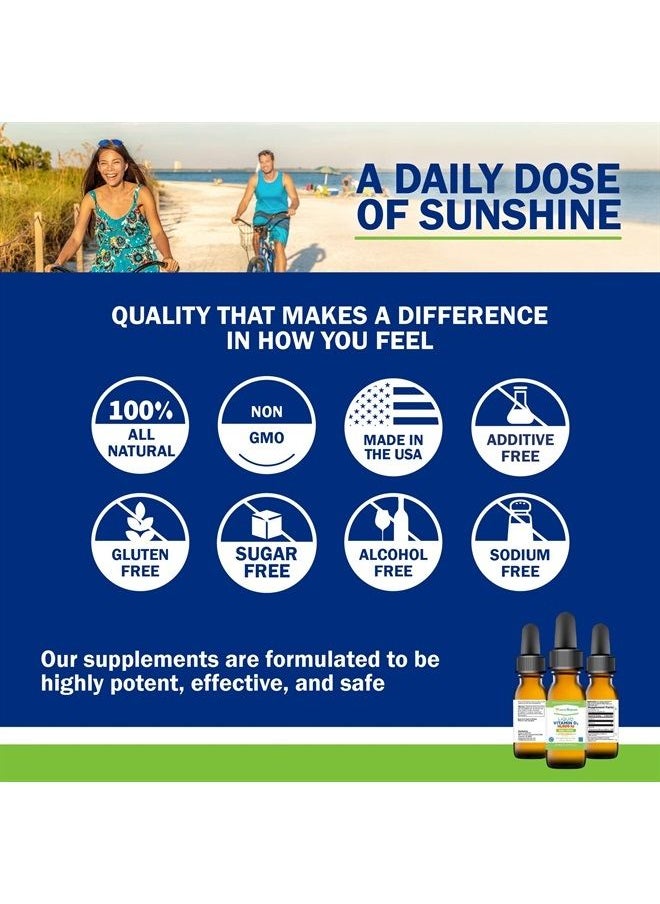 Power By Naturals - High-Potency Vitamin D3 Liquid Drops 10000 IU - Bone Strength Supplement & Immune Booster for Adults - Gluten-Free, Non-GMO, Sugar-Free Liquid Vitamins - Orange Flavor, 30 Servings, 1 fl oz - Image 1