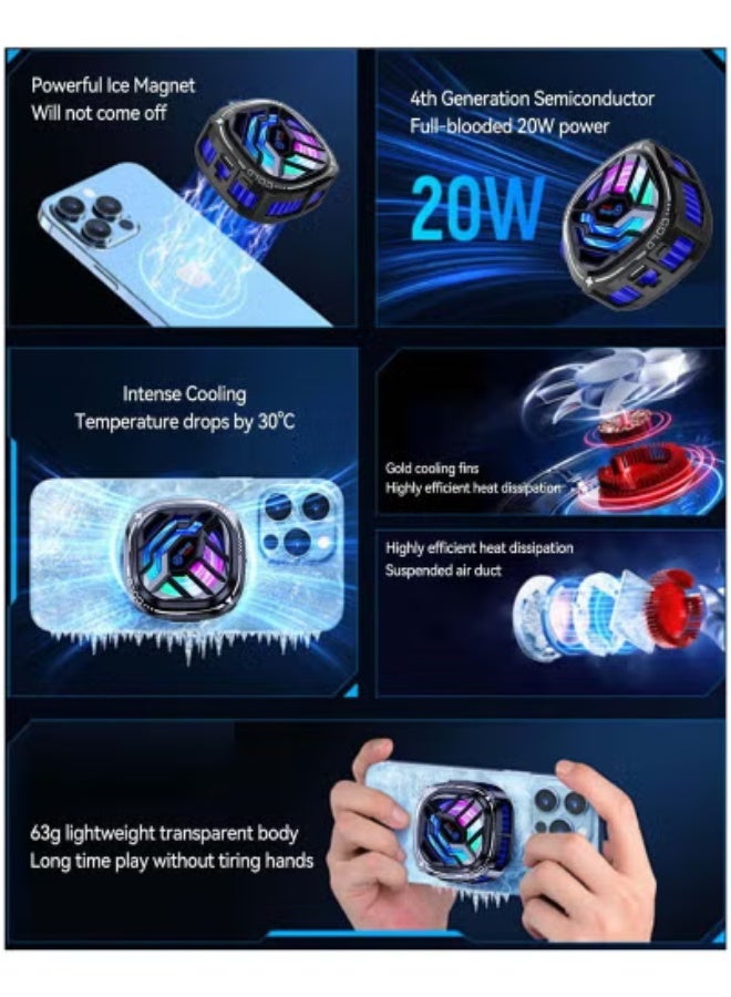 JAJEEK Cell Phone Cooler with Semiconductor Cooling Chip & RGB Lights | Gaming Phone Cooler for Fast Heat Dissipation | Lightweight Mobile Cooler for PUBG, COD, and Streaming | Universal Smartphone Cooling Fan for iPhone, Android, Tablets - Image 4