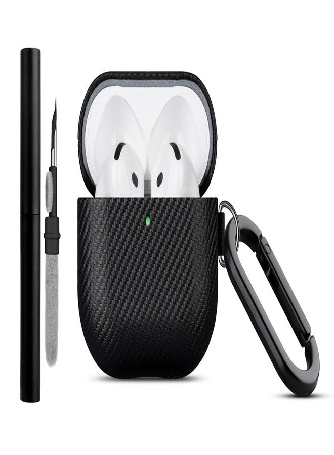 Lopie غطاء حماية مصنوع يدويًا من لوبي لسماعات AirPods 4 مع مشبك ومجموعة تنظيف، غطاء من الجلد الصناعي الفاخر لسماعات AirPods 4 / AirPods 4 مع خاصية إلغاء الضوضاء النشطة، غطاء صلب بتصميم ألياف الكربون - أسود - Image 1